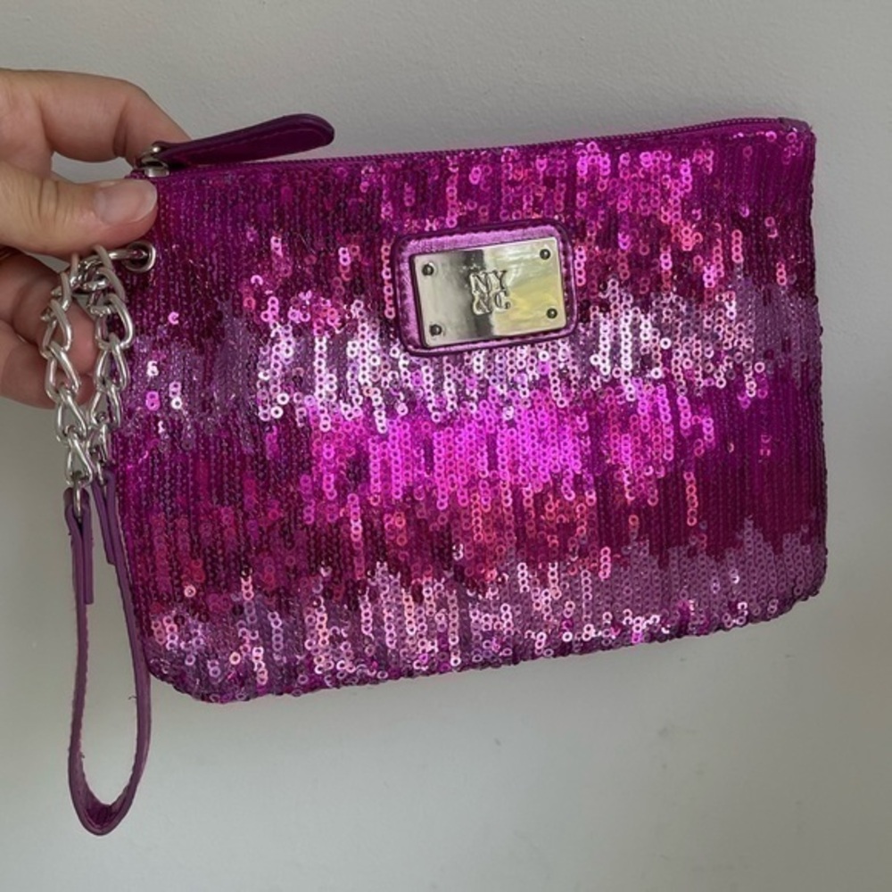 New York & Company Pink Sequin Evening Bag Clutch Wristlet NWOT